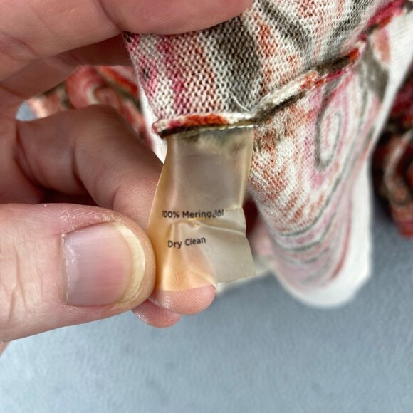 Talbots Sweater Womens Medium Petite Orange Multi Paisley Merino Wool Cardigan - Picture 6 of 11